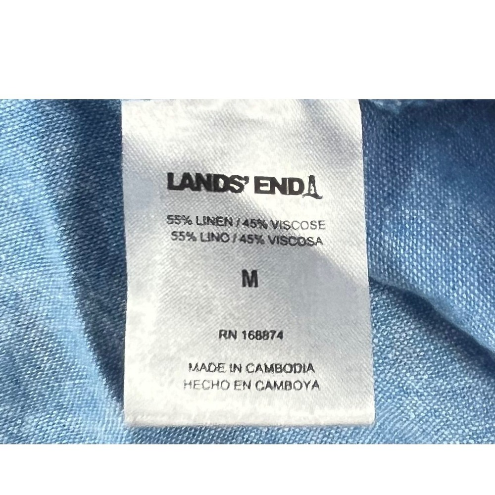Lands End Womens Blue Linen Blend Split V-Neck 3/4 Sleeve Tunic Top Size M - Picture 6 of 7